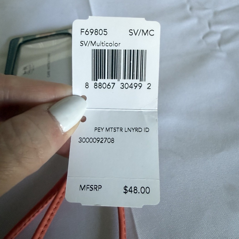 Coach Laynard ID Credit Card Key Holder Pink Teal Blue White Striped Wallet New - Picture 7 of 11